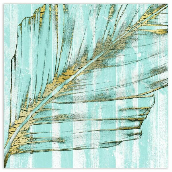 Solid Storage Supplies 38 x 38 in. Beach Frond in Gold I Frameless Tempered Glass Panel Contemporary Wall Art SO2960517